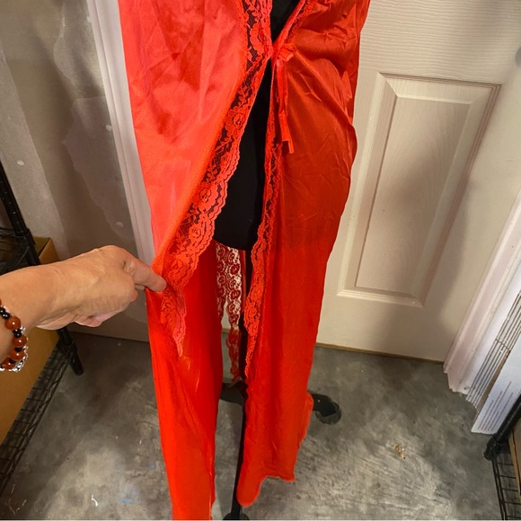 Vintage Maxi Nighty lace Gown Red Light scoop neck open sides S-M size pajamas - Picture 4 of 11